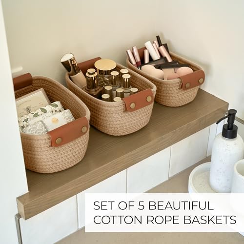 Beautiful Storage Basket Set of 5 - Sturdy Jute Rope Baskets for Shelves - Image 5