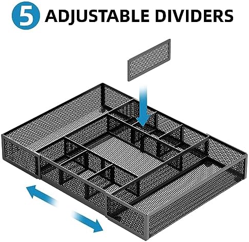 Marbrasse Expandable Desk Drawer Organizer, Mesh Drawer Organizer Tray with 10 Adjustable Compartments, Desk Organizers and Accessories, 5 Dividers Drawer for Office Supplies, Makeup & Vanity (Black) - Image 3