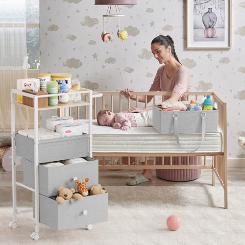 3In1 Modanais Baby Diaper Caddy Organizer Cart with Drawers, Light Gray - Image 3
