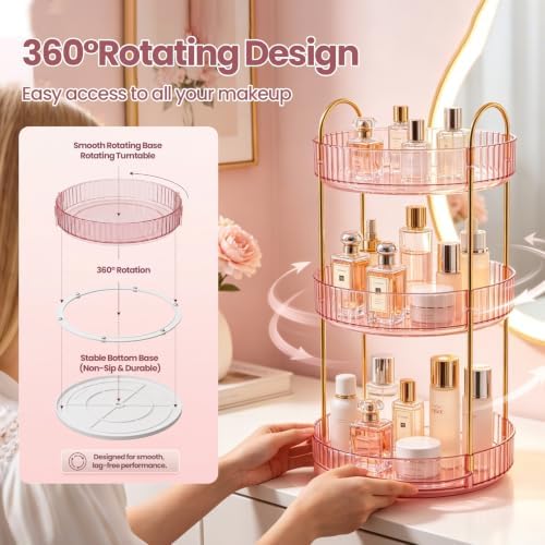Rotating Makeup Organizer Countertop, Bathroom Lazy Susan Tray Stand - Image 3