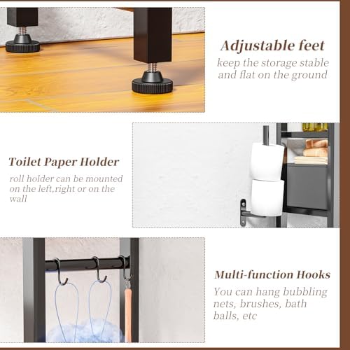 Simple Trending 4 Tier Over The Toilet Storage with Drawers, Heavy Duty Bathroom Stand Organizer Metal Shelves for Laundry, Black - Image 5