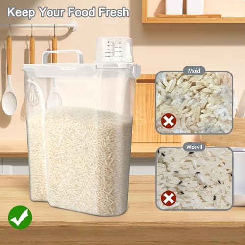 Komzon Rice Storage Containers, Airtight Cereal Containers Storage, with Pouring Spout Portable Handle for Flour, Pasta, Grain and Baking, Pet Dog Cat Bird Food Container 20lb White - Image 6