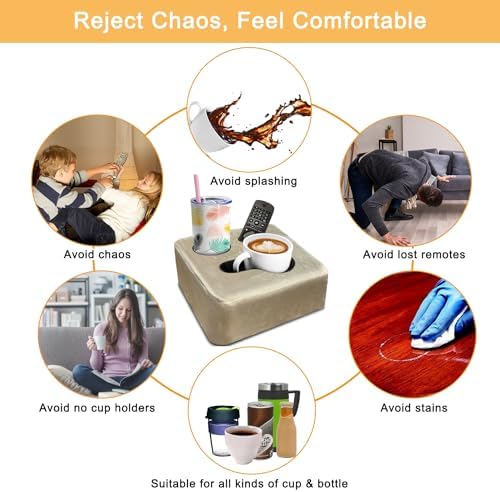 Couch Cup Holder Pillow Tray! Keep Drinks Hand Reach and KeepTemp, Prevent Spills and Use Anywhere. Cup Holder for Couch, Bed, Car, Courtyard, Park, Beach. Pink. Light Khaki - Image 4