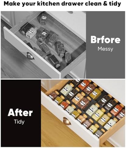 Spice Drawer Organizer, Spice Rack Tray for Kitchen Cabinet, Expandable Seasoning Storage Rack Insert for Drawer/Countertop,9 Pieces Set, Aluminum (Jars Not Included) - Image 6