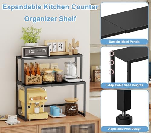 2 Pack Expandable Cabinet Countertop Shelves (Small + Large), Heavy Duty Metal Shelves Organizers For Kitchen Cabinet Countertop Storage, Adjustable Storage Shelf Organizer For Kitchen Cabinet Pantry - Image 3