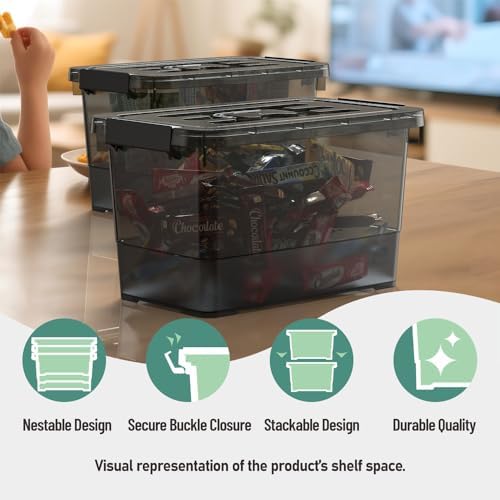 4 Pack 7 Quart Clear Black Storage Bins with Latching Lids, Stackable Plastic Storage Containers for Closet, Pantry & Garage Organization - Image 6