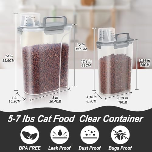 LEAWALK 3+5Lbs Airtight Dog Cat Pet Food Storage Container (Clear Grey) - Image 4