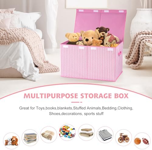 Mayniu Extra Large Toy Box Chest with Dividers, 120L Sturdy Toy Storage Organizer Bin Boxes Basket for Kids, Boys, Girls, Living Room, Nursery, Bedroom, Playroom (26"x17" x17", Pink) - Image 2