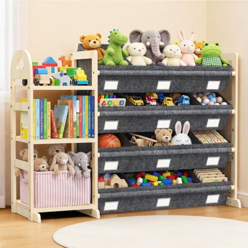 Toy Storage Organizer with 3 Shelves and 12 Bins, Bookshelf/Bookcase, Kids Bin Shelf, Toys Box for Playroom Organization for Bedroom & Room, 47.4" W by HONGDDY