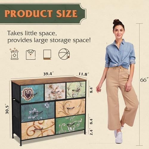 WLIVE Dresser for Bedroom, 7 Drawers, TV Stand, Floral - Image 3