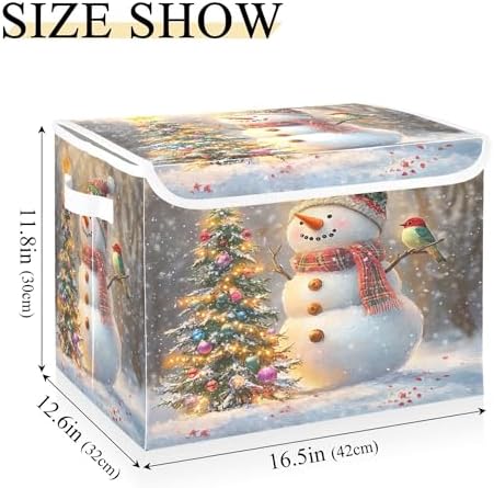 Whimsical Snowman Storage Bins with Lids and Carrying Handle,Foldable Storage Boxes Organizer Containers Baskets Cube with Cover for Home Bedroom Closet Office Nursery - Image 3