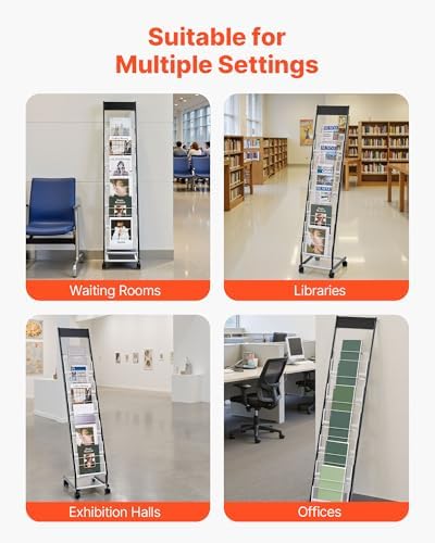VEVOR Brochure Display Rack, Narrow 6-Tier Magazine Literature Display Stand with Wheels, Metal Floor Standing Magazine Rack, Movable Newspaper Catalog Holders for Shop Exhibitions Office (6 Pockets) - Image 6