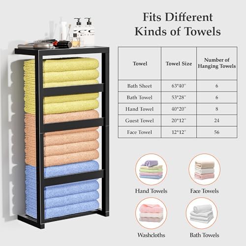 Bamboo Wall Blanket Ladder, 4-Tier Towel Racks, Blanket Holder with Anti-Slip Construction Home Decor, Decorative Blanket, Quilt, Towel, Scarf Ladder Shelves for Bathroom, Living Room, Bedroom, Black - Image 5
