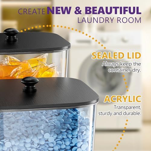 Moforoco 5+1Pack Laundry Pods Container, Clear Laundry Room Organization Containers,Large Detergent Powder Storage, Black Wooden Lids & Labels, Acrylic Pods Holder - Image 4