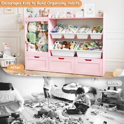 VontinT 50.6"W Wooden Toy Organizer with Stuffed Storage & Toy Storage Bins - Image 6