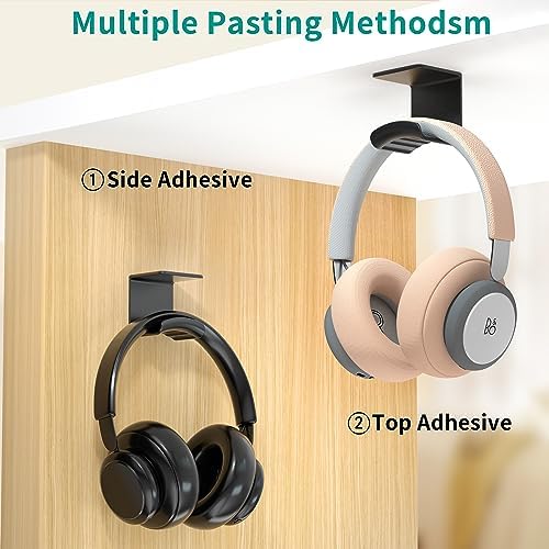 HomeMount Under Desk Headphone Hanger, Adhesive Hook, Black 2 Pack - Image 2
