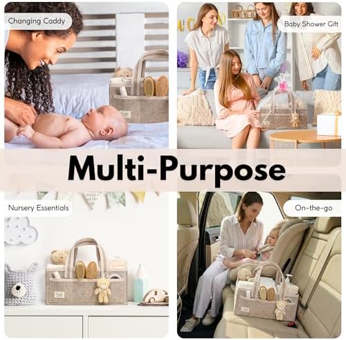 PeraBella Baby Diaper Caddy Organizer, Baby Basket Shower Gift Caddy, Portable Felt Changing Table Basket, Nursery Storage Bin, Newborn Boy and Girl Essentials for Registry, Car Diaper Organizer - Image 3