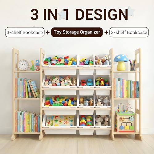 Kiddocood Kids Toy Storage Organizer with 12 Bins, 100% Solid Wood - Natural Finish Montessori Toy Organizer, BPA Free, CPC & TIC Certified Playroom Organization for Living Room & Nursery, 52.3" - Image 3