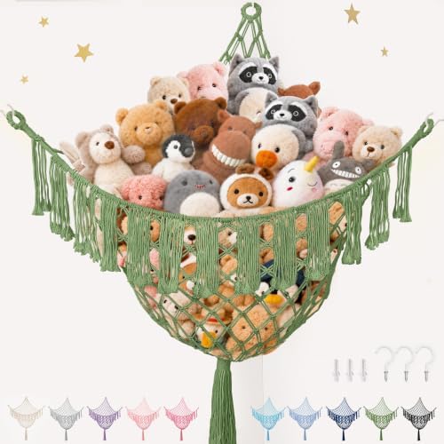 Lare Stuffed Animal Storage Hammock Corner Net - 45" W x 45" H(Oliva Green) by PrimZootyDesign
