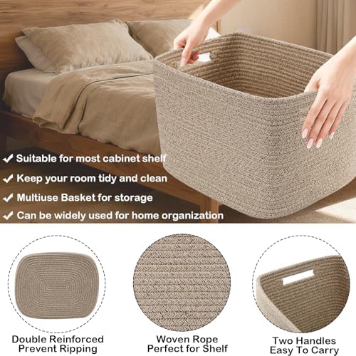 3 Pack Woven Baskets,Storage Baskets for Shelves with Handles - Image 3