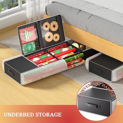 Ofiray-home 2-in-1 Wrapping Paper Organizer Storage, Over Door or Under Bed Organizer with Removable Drawer & 4 Clear Pockets Wrap Storage for Ribbons, Bows, Ornament and Other Tools - Image 4
