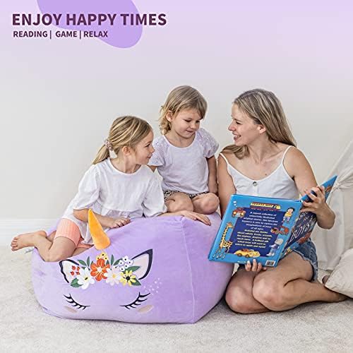 Aubliss Unicorn Stuffed Animal Storage Bean Bag Chair for Kids, Velvet - Image 2