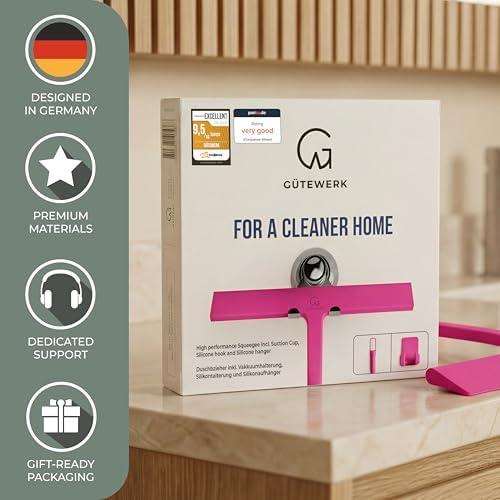 GÜTEWERK Silicone Shower Squeegee with 3-in-1 No-Drill Mount, Pink, 15'' - Image 5