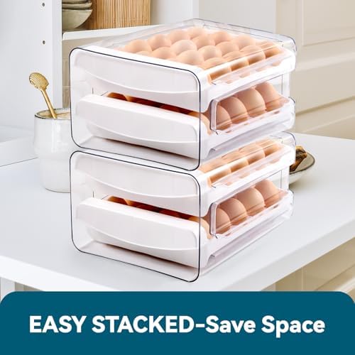 Luckore 2 Tier Egg Holder for Fridge Container for 40 Eggs with Drawer - Image 7
