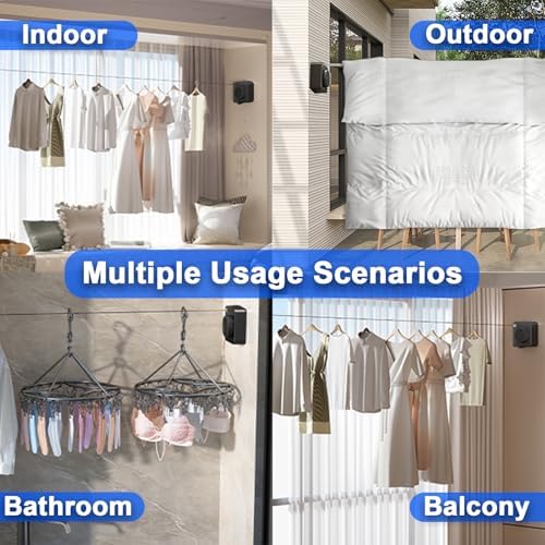 Retractable Clothesline Indoor Outdoor 16.2Ft Non-Sag(1, Black) - Image 2