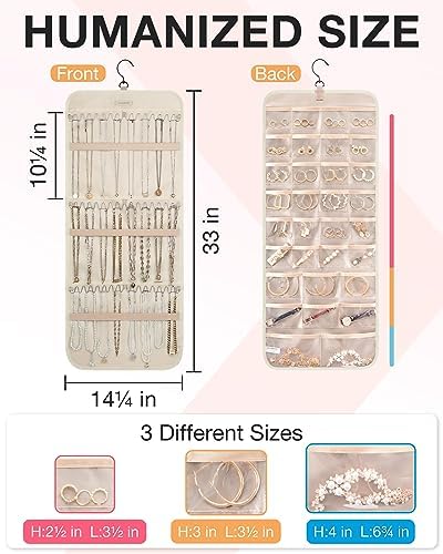 BAGSMART Hanging Jewelry Organizer Necklace/Earring/Ring 2-Sided L Beige - Image 5