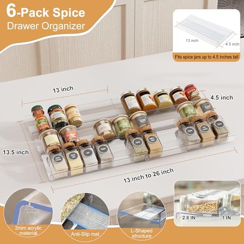 Spice Drawer Organizer Insert, 13"-26" Seasoning Organization, 6 Pcs - Image 2