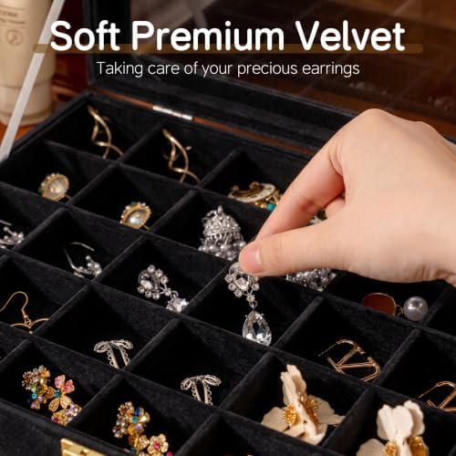 Frebeauty 35 Grid Earring Organizer,Velvet Jewelry Tray with Clear Lid - Image 4