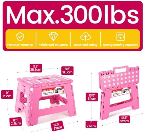 ACSTEP 9" Folding Step Stool for Kids, Holds 300 lb Foldable Stools, Pink - Image 4