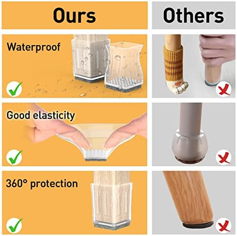 Square Chair Leg Protectors for Hardwood Floors, 16 Pcs Silicone Felt Furniture Leg Cover,1 1/4 Inch, Clear. - Image 6