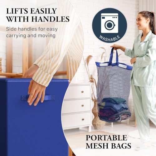Simple Houseware Double Laundry Hamper with Lid & Removable Bags, Dark Blue - Image 4