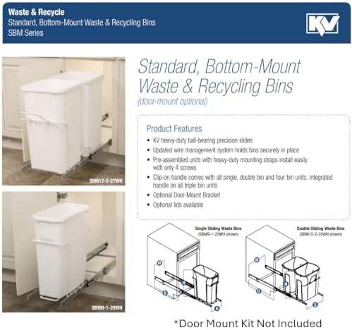 Knape & Vogt 27 Qt. in-Cabinet Pull-Out Trash Can, Double Soft Close, Bottom-Mount, Kitchen Garbarge Bin, 11 in. x 22 in. x 18-3/4 in., SCB12-2-27PT, Platinum - Image 5