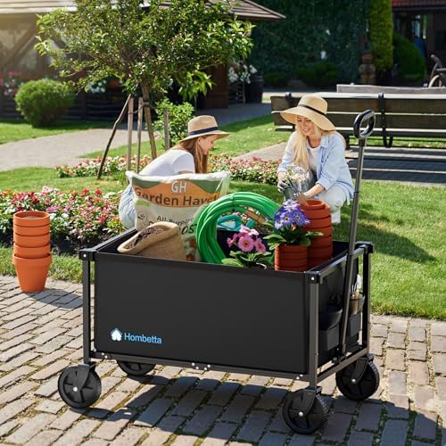 29.3" Collapsible Wagon Cart, 150L Heavy Duty Folding Utility Wagon with Wheels, 260 lbs Load, Portable Rolling Cart for Garden, Shopping, Sports, Camping, Black - Image 2