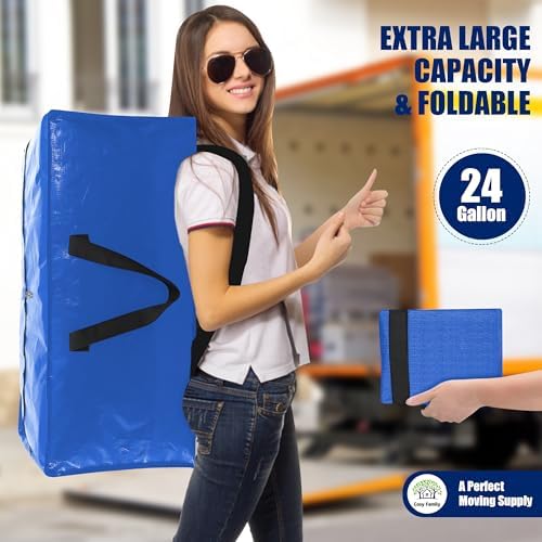 Cosy Family 4 Pack Heavy Duty Extra Large Moving Bags with Backpack Straps - Strong Handles & Zippers, Storage Totes For Space Saving, Fold Flat, Alternative to Moving Box (Set of 4, Multicolored) - Image 7
