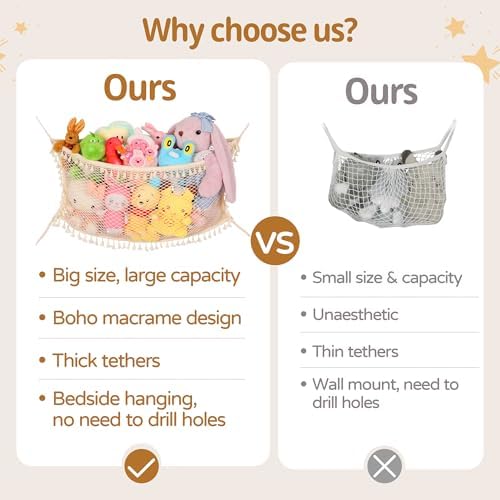 Stuffed Animal Storage Net, Large Bedside Toy Organizer Net, Cotton Plushie Toy Storage Hammock with Tether for Stuffed Animals Playroom Organization - Image 5