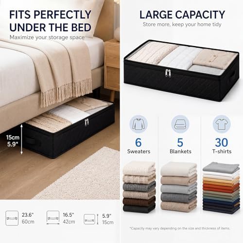 Fixwal Black Underbed Storage Bags with Clear Window and 2 Reinforced Handles Under Bed Storage Containers for Clothing, Bedding, Comforter (2 Pack) - Image 2