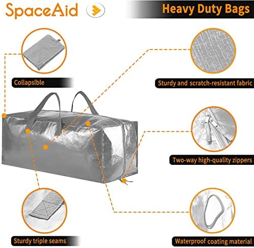 SpaceAid Heavy Duty Moving Bags, Extra Large Storage Totes W/Backpack Straps Strong Handles & Zippers, Alternative to Moving Boxes, Packing & Moving Supplies, Gley (6 Pack) - Image 4