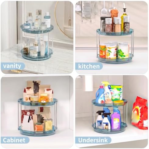 Rotating Makeup Organizer, Perfume Skincare Holder, 2 Tier 9 Inch, Blue - Image 6