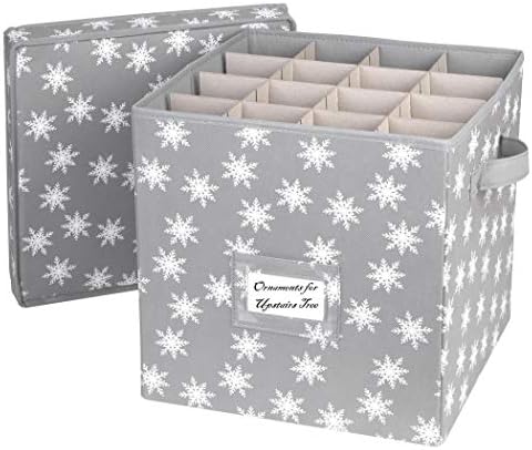 HOLDN’ STORAGE Christmas Ornament Storage Box with Lid - Christmas Decor Storage Containers that Store up to 64 Holiday Ornaments - Grey/White Snowflakes - Image 5