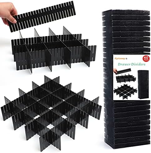40Pcs Drawer Dividers, Adjustable Drawer Organizer for Socks, Underwear, Makeup, Can Help Tidy Kitchen, Bedroom, Dresser Black by Flytianmy