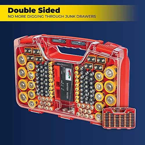Ontel Battery Daddy Storage & Organizer Case w/Tester, Stores & Protects Up to 180 Batteries, Double-Sided, Clear Locking Lid, Secure Latches & Portable Carrying Handle - Red (Batteries Not Included) - Image 4