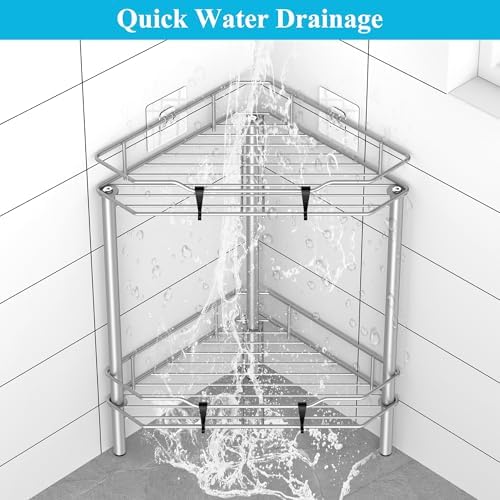 HuggieGems Metal Floor Standing Corner Shower Caddy, Gray, 2 Tier - Image 6