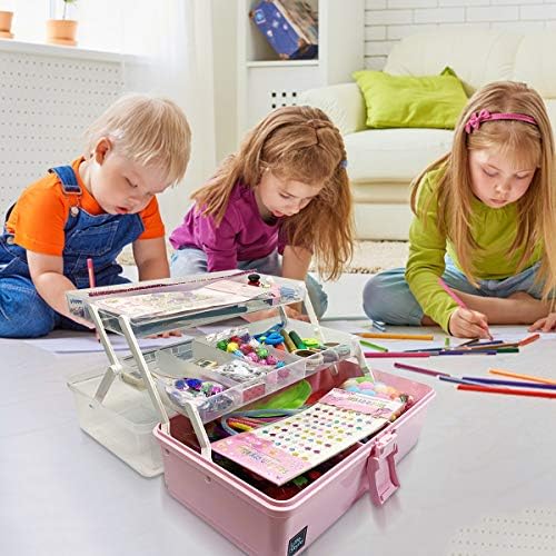 WEWLINE Hair Accessories Organizer 13-Inch Art Supply Bin Sewing Box 3-Layers Craft Storage Organizer with Handle Pink Tool Tackle Box Storage Great Gift for Kids - Image 5