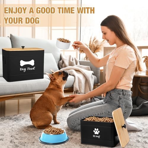 Newtay 2Pcs Extra Large Metal Dog Food Containers Airtight 12&3.5 Lb, Black - Image 4