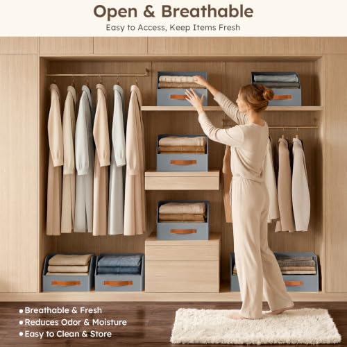Homsorout Fabric Storage Bins for Organizing - 12 Pack Large Trapezoid Collapsible Storage Bins with Front Handle, Closet Organizers and Storage for Bedroom, Home Shelves, Small Spaces, Grey - Image 3