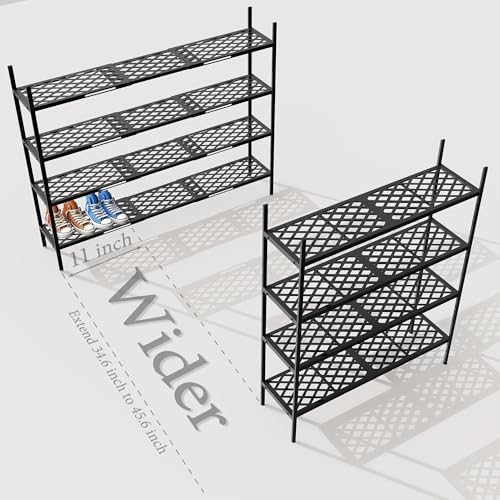 Long Expandable Metal Shoe Rack for Closet, Entryway, Garage, 4-Tier, Black - Image 4